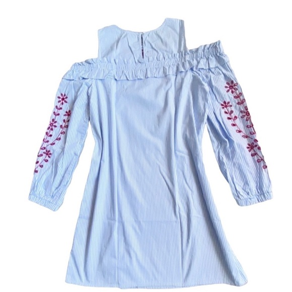 Cupio Embroidery Baby Blue Dress Cold Shoulders Size M - Picture 2 of 8